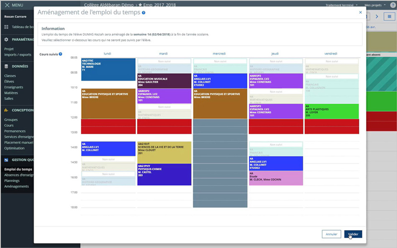 Aménagement de l'emploi du temps avec le logiciel Skolengo
