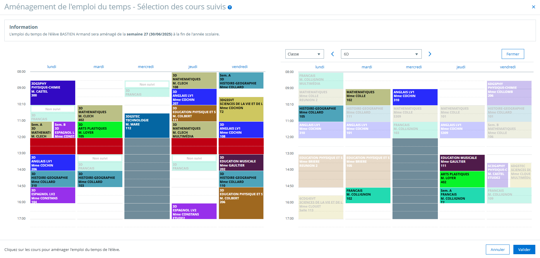 Aménagement emploi du temps