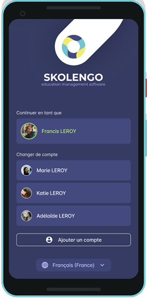 Application mobile Skolengo multicomptes