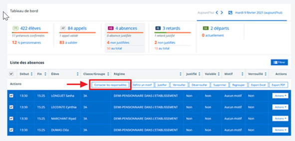 Envoyer un SMS aux parents des élèves absents depuis le tableau de bord du module scolarité