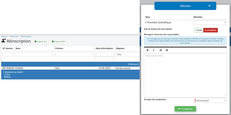 dossier de suivi des inscriptions
