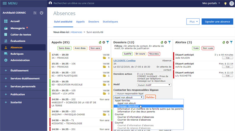 Skolengo tableau de bord absences (témoignage]