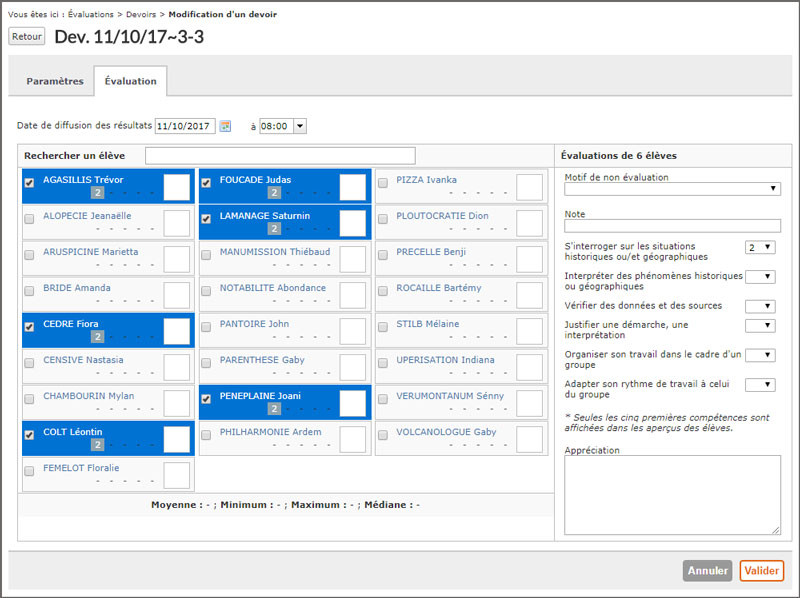 évaluations par notes et compétences