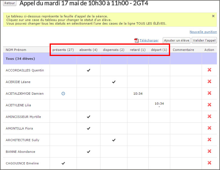 feuille d'appel enseignants