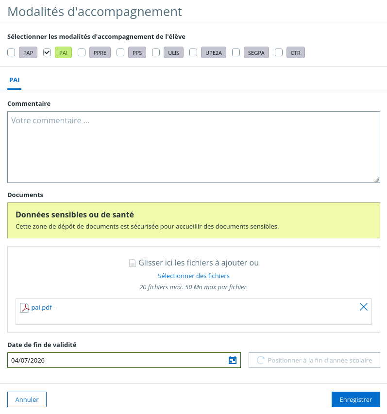 fiche eleve