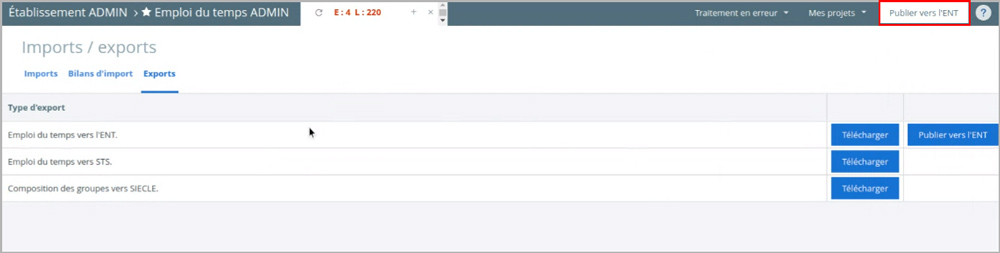 export rapide sur l'ENT depuis l'Emploi du temps