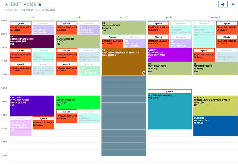 Emploi du temps aménagé dans le logiciel scolaire pour un élève étranger  