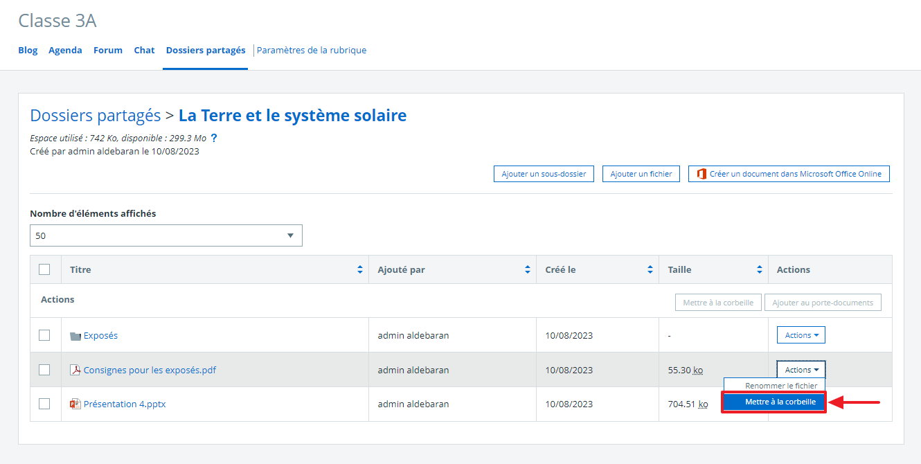 Mettre un fichier à la corbeille