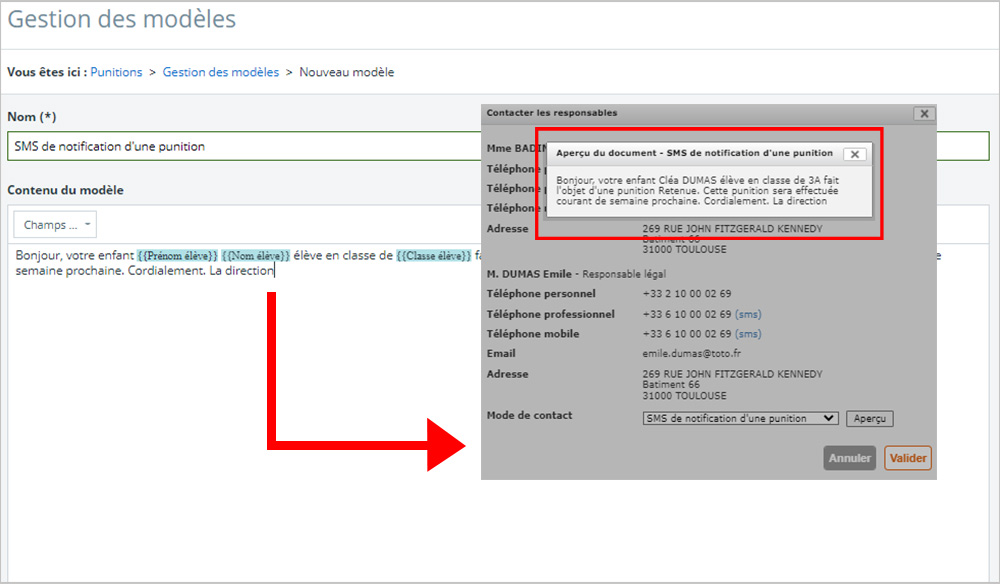 modèles de sms pour les punitions sur skolengo