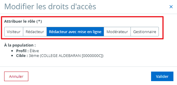 modifier les droits d'accès