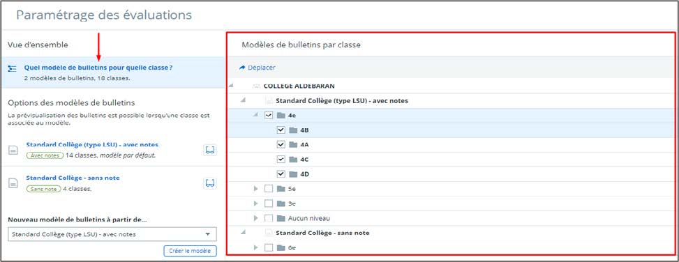 Paramétrage des bulletins modeles