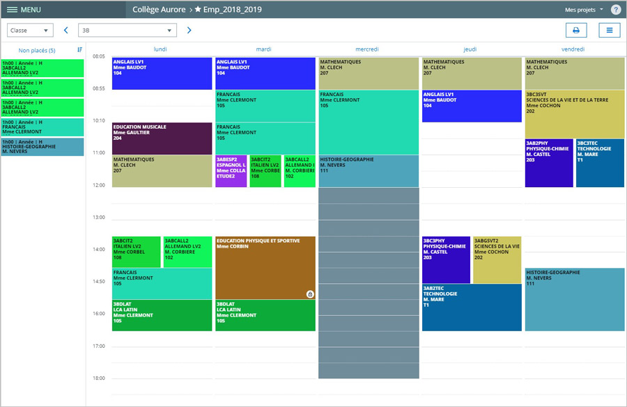 Placement automatique et manuel des cours - emploi du temps skolengo