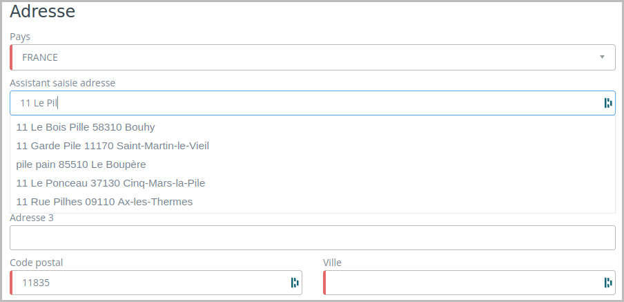 saisie automatique des adresses